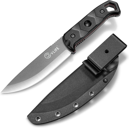 CVLIFE Full Tang Fixed Blade Knife with Sheath,Sharp Blade Made of D2 Steel with Nylon Fiberglass Handle,Survival Knife for Men Outdoor Hunting Camping and EDC Bushcraft,Black