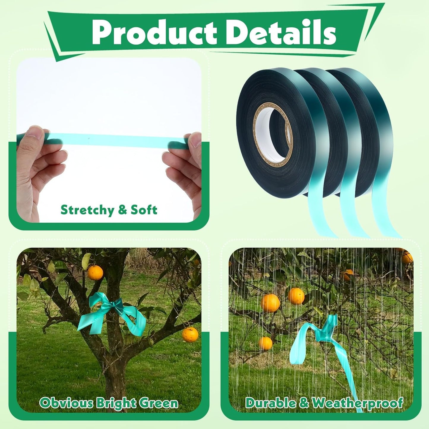 24 Pcs Stretch Tie Tape, 150 Feet x 1/2" Wide Reusable Garden Plant Ties Green Tapes for Plants, Thick Garden Vinyl Stake Ribbon for Branches Flowers Tomatoes Indoor/Outdoor/Greenhouse