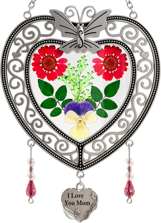 KY&BOSAM Heart Suncatcher-Stained Glass Panles I Love You Mom Sun catchers Hangings for Windows