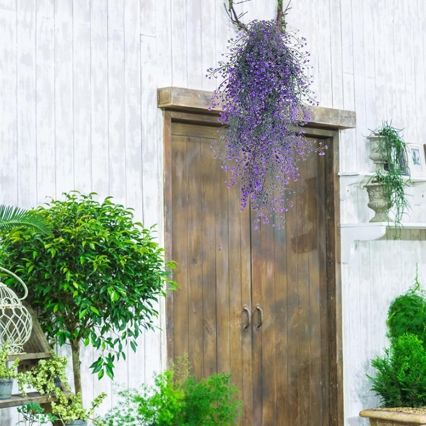 RECUTMS Vine Plant Fake 4 Pcs Ferns Plants Large Faux Artificial Hanging Plants Wall Plants Fake Ivy Room Decor Home Garden Wedding Party Indoor Outdoor Decorations(Purple 4P)