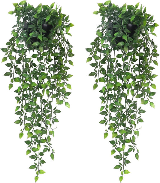Artificial Hanging Plants,2 Pack Fake Wall Plants,Faux Mandala Vines Potted Plant,Plastic Greenery