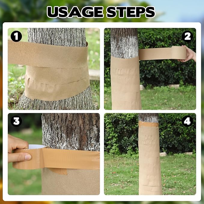 328 Ft Paper Tree Wrap for Damaged Bark, 3.15" Weather Resistant Tree Trunk Protectors Wraps to Protect Bark Tree Bark Repair Wrap Bandage with 2pcs Tape for Frost, Sun and Deer Animals