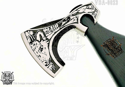 SHINY CRAFTS-Viking Axe Mens Axes Gifts for him Hatchet with Leather Sheath-Handmade Viking Axe with Carbon Steel Head Ashwood Handle Viking Gifts for Men with Premium Quality Leather Sheath (SCA 23)