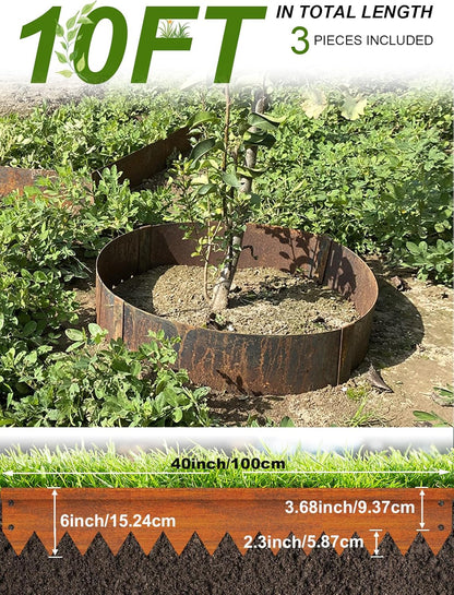 Landscape Edging Border, 40" L x 6" H 3Pack(10FT Total Rusted Corten Steel Garden Edging with Spikes, Sturdy Elegant Metal Lawn Broder for Flower Beds, Pathways, Paver Edges and Yard