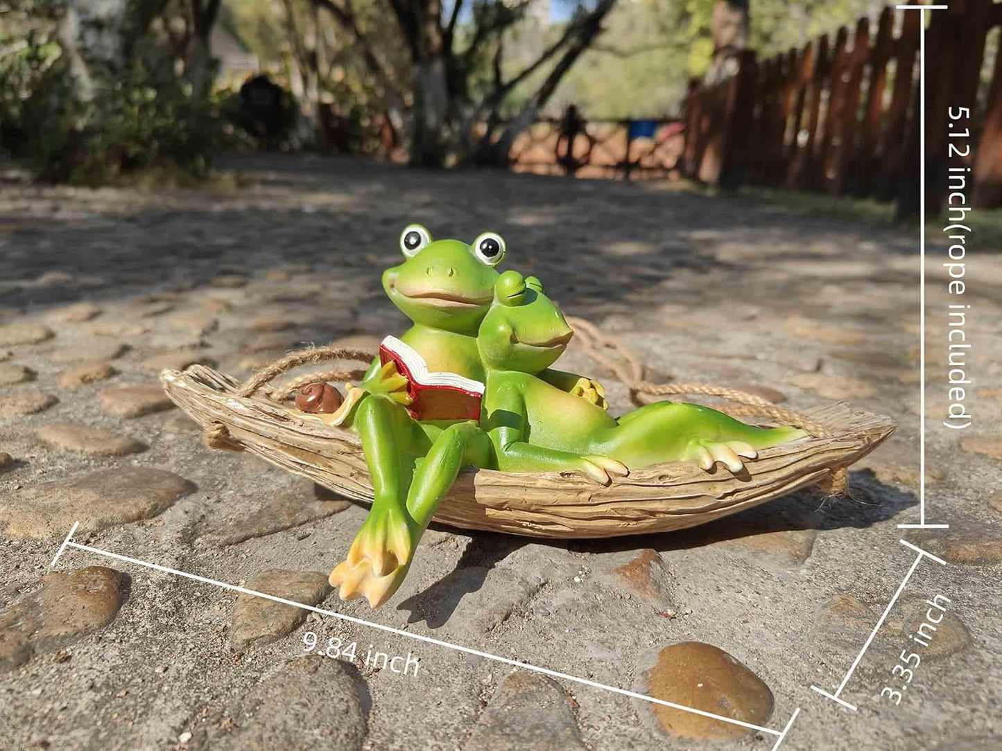 Artisan Flair Hanging Swing Frog Statues - Frog Statues for Garden Outdoors, Reading Book Frog Figurine, Resin Couple Decor for Garden, Balcony, Tree Decoration
