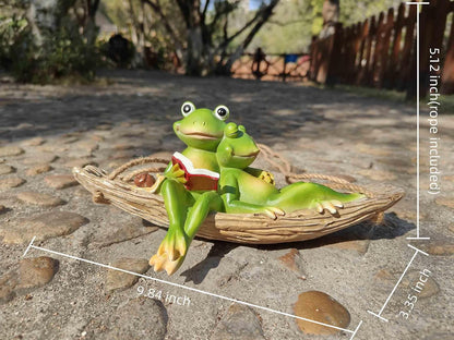 Artisan Flair Hanging Swing Frog Statues - Frog Statues for Garden Outdoors, Reading Book Frog Figurine, Resin Couple Decor for Garden, Balcony, Tree Decoration