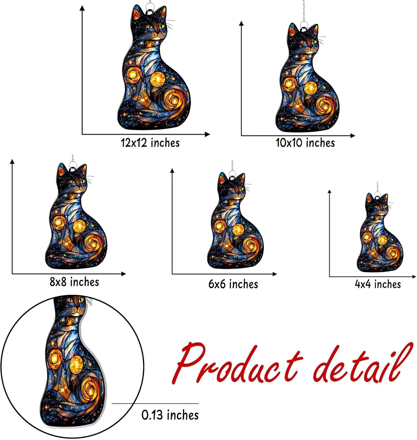 Celestial Cat Acrylic Suncatcher Stained Glass Effect Window Car Hanging Christmas Ornament Indoor Outdoor Decor Garden Sun Catcher Panel Gifts for Cat Lover for Women Mom Grandma