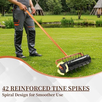VINGLI Lawn Aerator, 17 inch Heavy Duty Lawn Aerator Tool, Rolling Aerator Lawn Tool with 42 Spikes for Garden Yard Patio Maintaining, Orange & Black