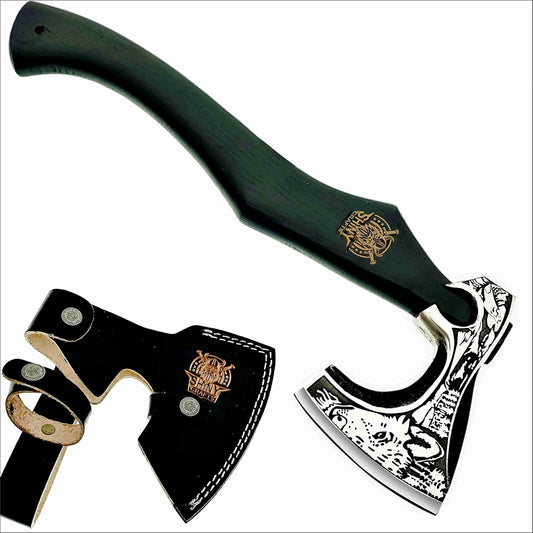 SHINY CRAFTS-Viking Axe Mens Axes Gifts for him Hatchet with Leather Sheath-Handmade Viking Axe with Carbon Steel Head Ashwood Handle Viking Gifts for Men with Premium Quality Leather Sheath (SCA 23)