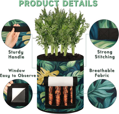 Green Leaves Plant Grow Bags 7 Gallon Thickened Nonwoven Plant Pot Flowers Vegetable Potato Fruit Plant Grow Bag with Handle Garden Plant Bag Outdoor 2 Pack