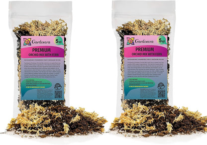 Gardenera Premium Orchid Mix by GARDENERA - 10 Quart - Fern + New Zealand Pine Bark + Sphagnum Moss + Perlite | Best for Growing and Repotting Orchids (2 Bags of 5 QT)