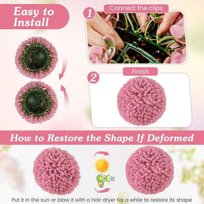 Goplus 17.5 Inch Topiary Balls Artificial Outdoor Set of 2, Faux Pink Eucalyptus Decorative Balls, Fake Plant Sphere, Round Artificial Plant Balls for Front Door, Porch, Backyard, Home Décor