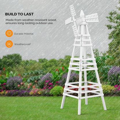 Wooden Windmill, Weather-Proof Wind Spinner, Outdoor Wind Mill for Garden Lawn Patio Decoration (White, Large)