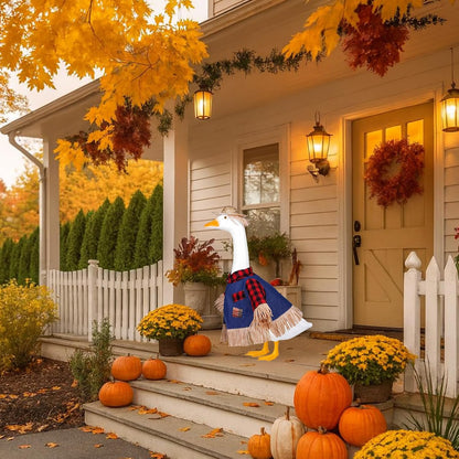 Scarecrow Goose Outfits Halloween Porch Goose Costume for 23inch Thankgiving Geese Clothes Fall Outdoor Garden Yard Patio Lawn Decor