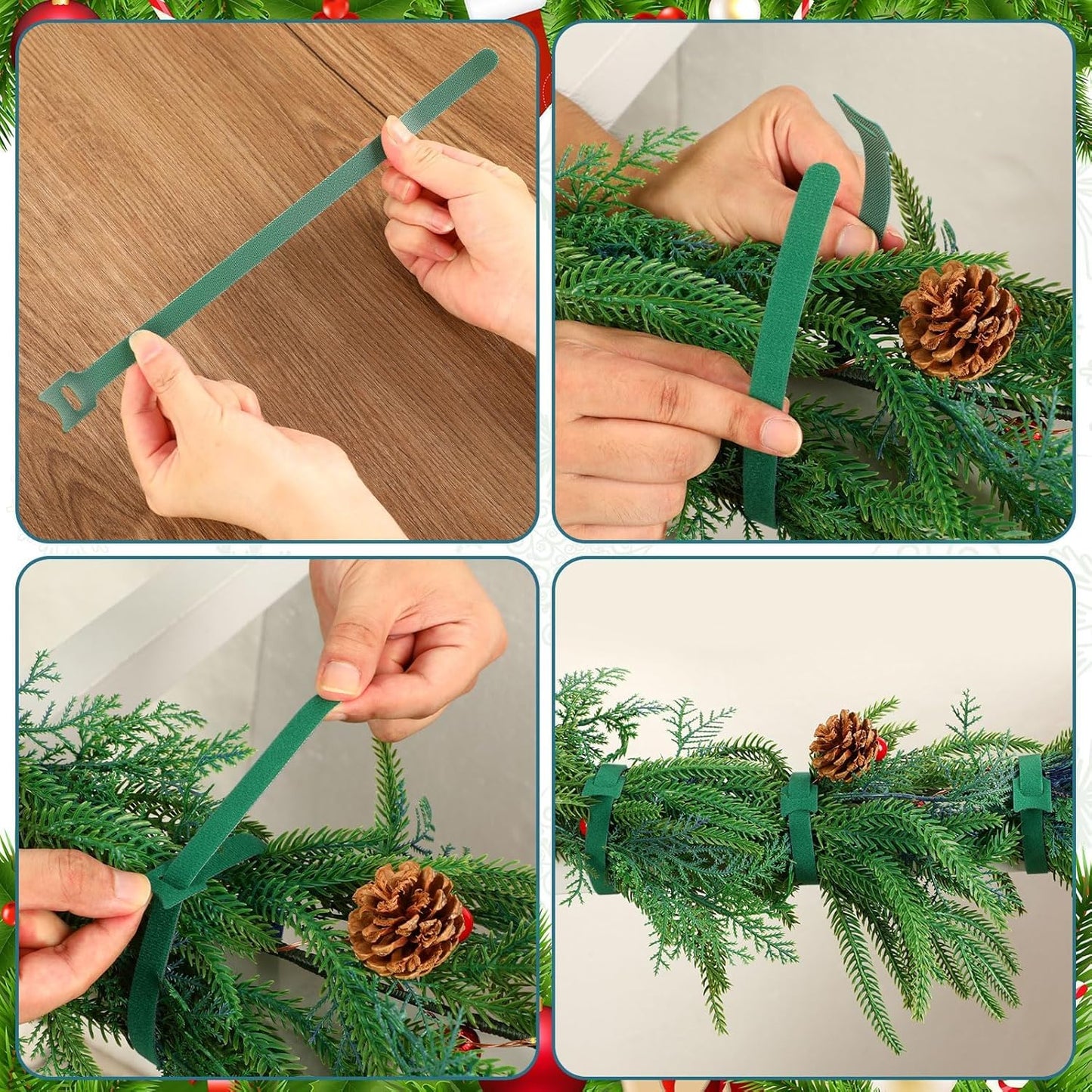 100 Pcs Christmas Garland Ties 12Inch Adjustable Holiday Garland Twist Ties for Holiday Christmas Halloween Tree Wreath Party Yard Wall Doorway Reusable Nylon Garden Cable Straps Decoration(Green)