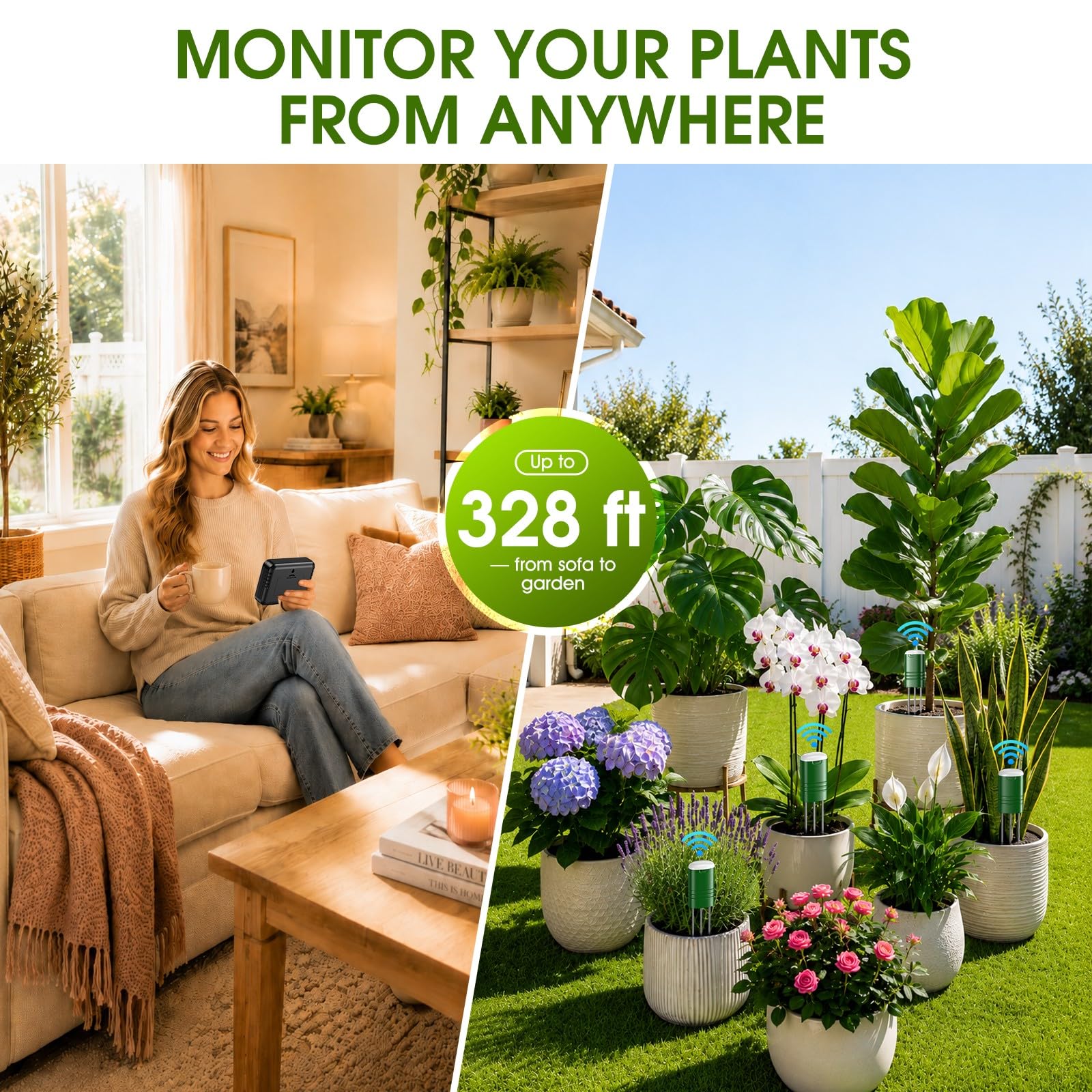 Soil Moisture Meter for Plants,4-in-1 Wireless Soil Tester,Soil Thermometer/Moisture/Sunlight