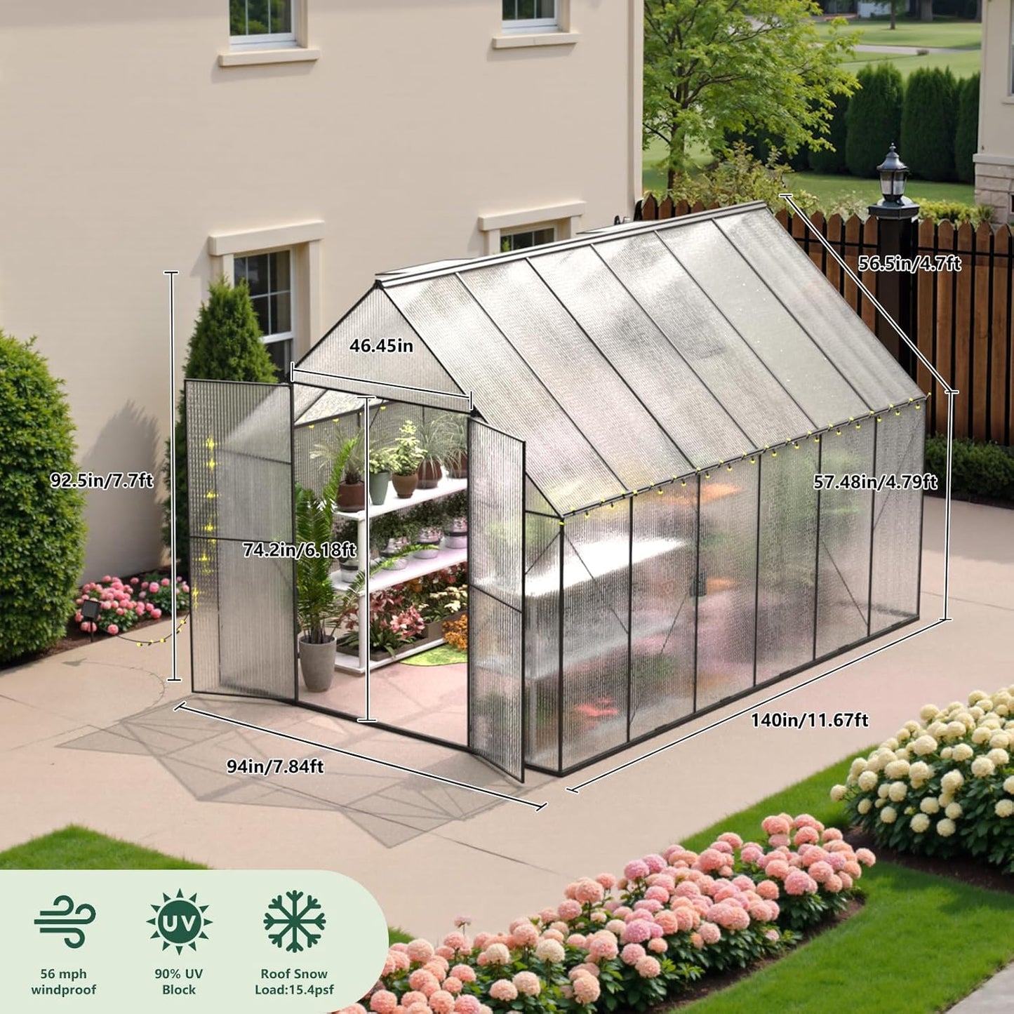 8x12 FT Green House for Outside, Greenhouse for Outdoor, Backyard Green House, Walk-in Garden Greenhouse, Heavy Duty Polycarbonate Greenhouses