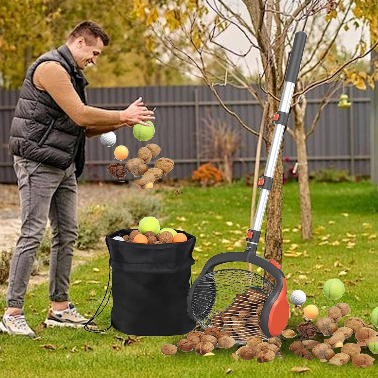 Acorn Picker Upper Roller, Telescopic 26.3 to 56.3in Nut Gatherer Rolling, Yard Picker Nut Collector Tool for Walnuts Chestnut Sweet Gum Balls Tennis Ball
