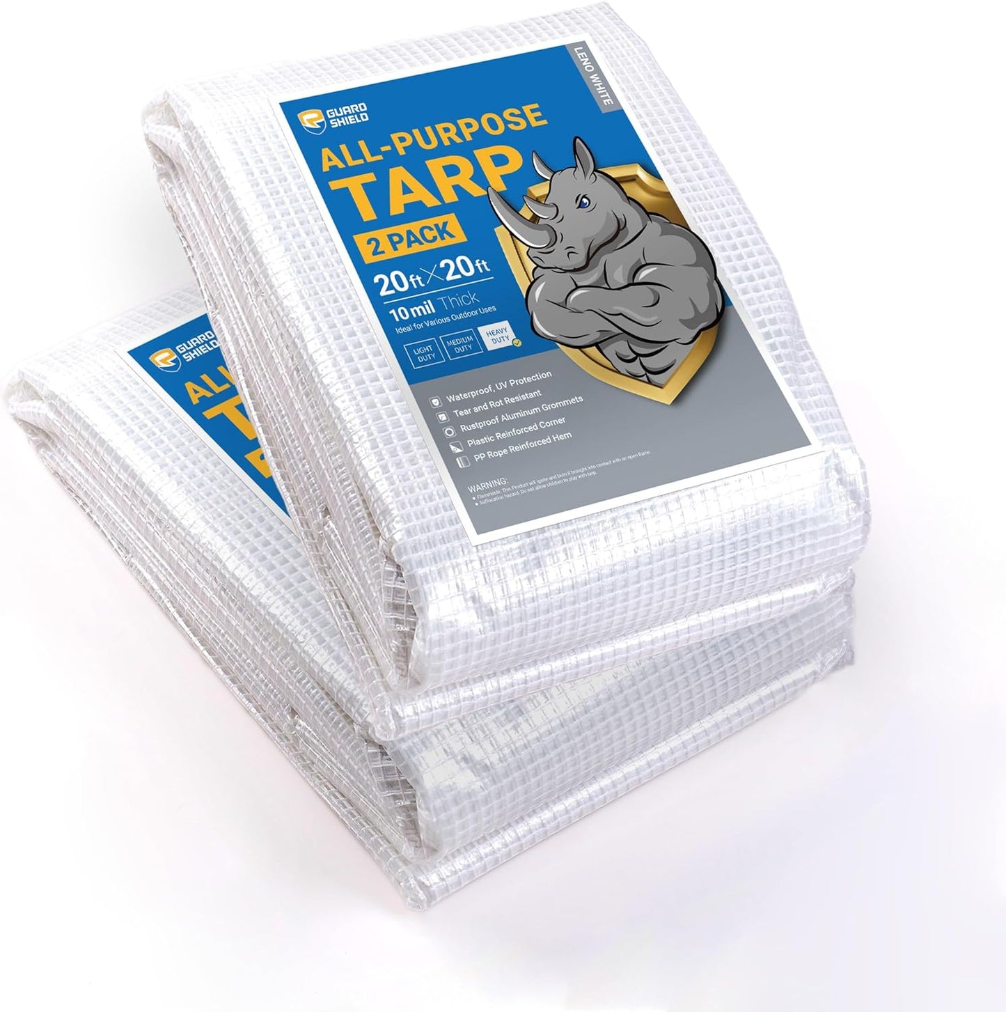 GUARD SHIELD Clear White Tarp Heavy Duty 20x20 Feet Waterproof for Greenhouse Outdoor Garden Poly Cover UV Resistant 3x3 Weave 10mil (2-Pack)