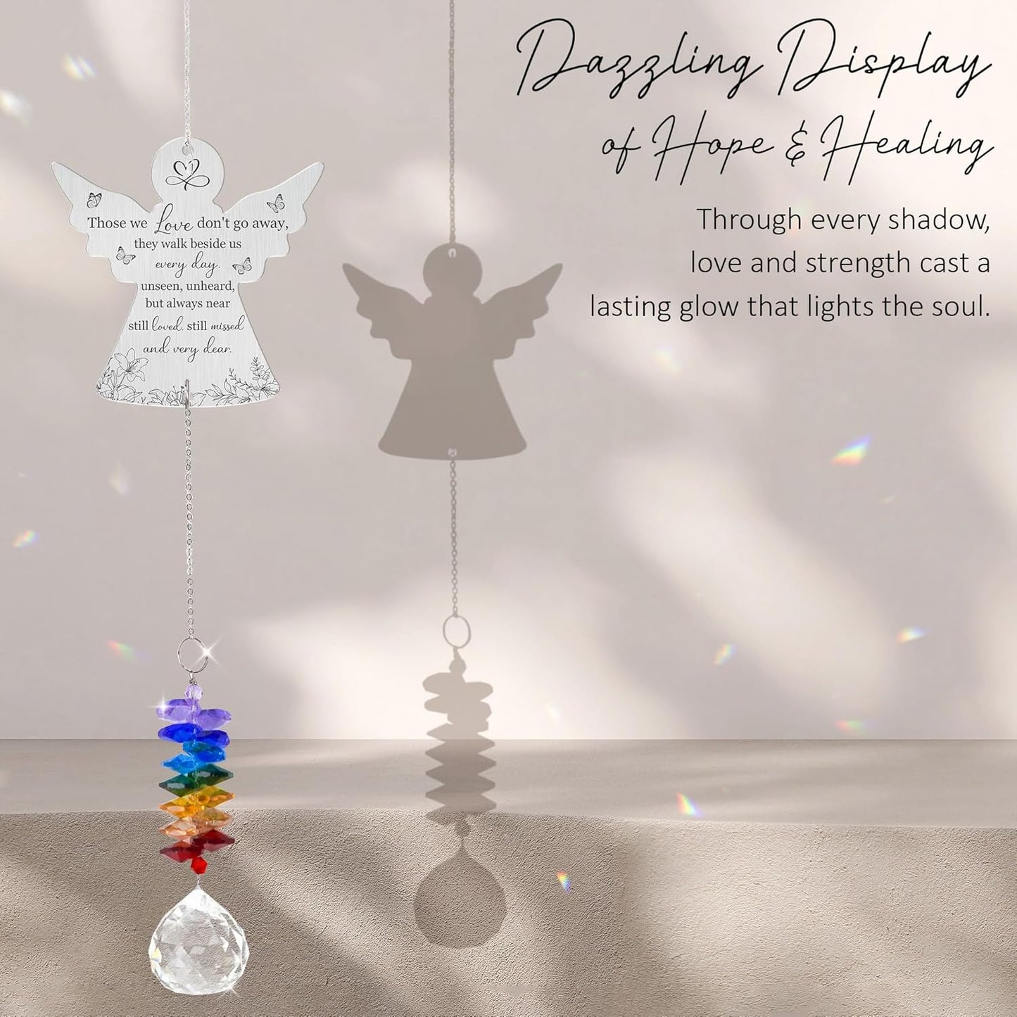 Memorial Suncatcher Ornament - Those we Love Don't go Away - Sympathy Gift for Loss of Loved One - Crystal Rainbow Maker - Bereavement Hanging Crystal Decor - Loss of Mom Dad Friend Pet