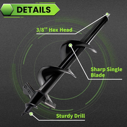 SYITCUN Auger Drill Bit for Planting - 4"X16" Heavy-Duty Auger Post Hole Digger for Fence - 3/8" Hex Drive Drill
