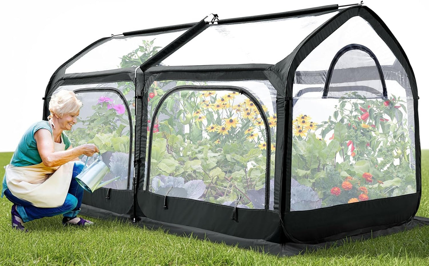 Quictent Premium Greenhouse with Screen Window, Portable Fast-up Plant Greenhouses for Outdoors with Heavy Duty Pop-up Fiberglass Frame Durable Waterproof Cover, 98.4x49.2x52.8 Inch, Black