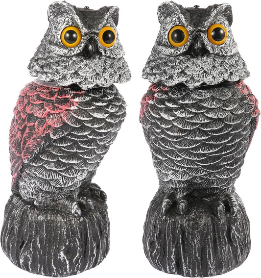 Owl Decoys to Scare Birds Away, 2 Pack BobbleHead Fake Owls Plastic Scarecrow Bird Deterrent