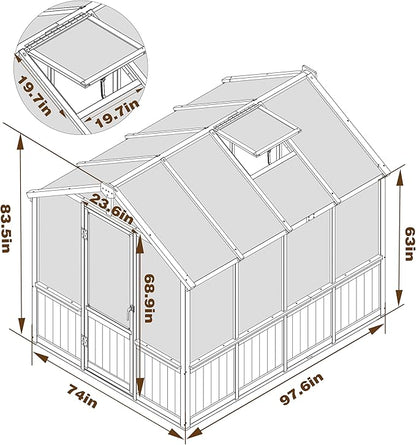 BlueWish 6x8FT Greenhouse, 6mm Polycarbonate Greenhouses with Cedar Frame, Wood Greenhouse with Adjustable Vent, Green House for Outside, Garden, Backyard