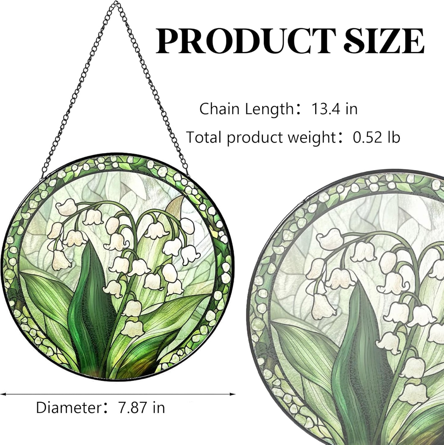 Lily of the Valley Stained Glass Sun Catcher - Handmade 7.87 inches stained glass window hanging decoration with green plant pattern, home decoration, a unique gift for colleagues, friends and family.