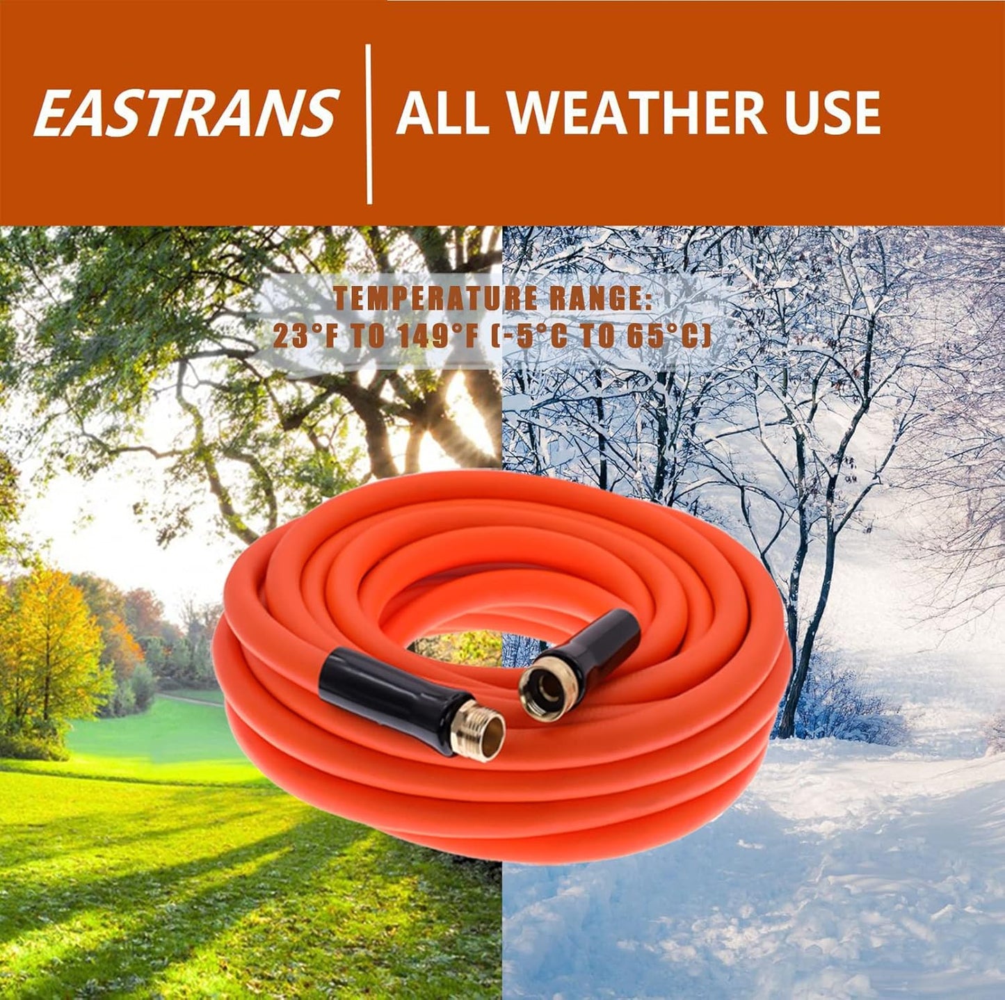 EASTRANS Heavy Duty Garden Hose 5/8 in x 25 ft, Flexible Water Hose with 3/4" Solid Brass Connector Outdoor, Car wash, Lawn, Orange