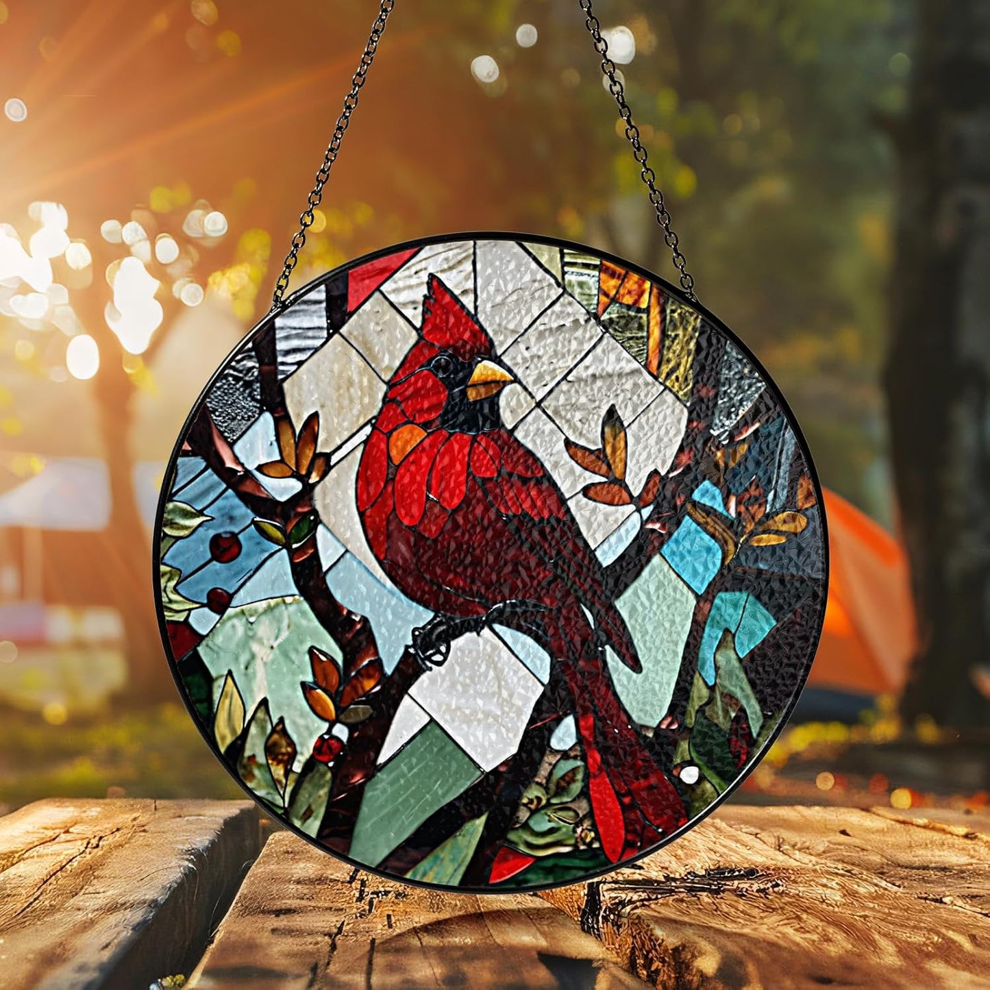 6" Red Cardinal Stained Glass Suncatchers Art Glass Cardinal Birds for Sun Catcher Indoor Gifts for Pet Animal Nature Floral Lovers Women Grandma Mom Friend Painted Panel Décor BIRD-05B-SG6