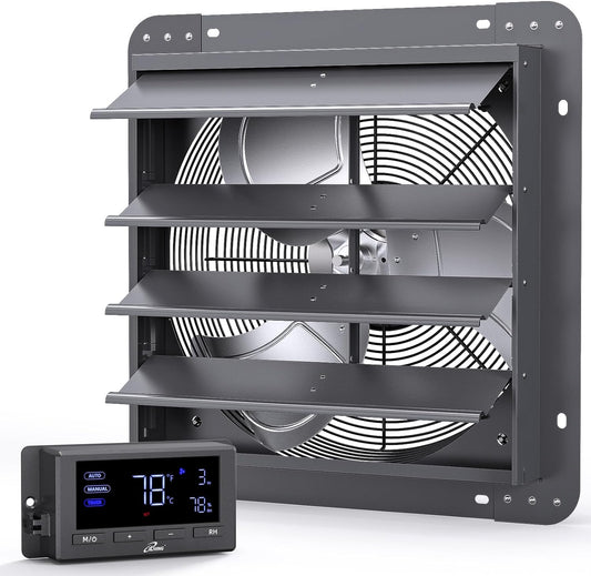 iLiving 16" Wall Mounted Shutter Exhaust Fan, Automatic Shutter, Temperature and Humidity Controls
