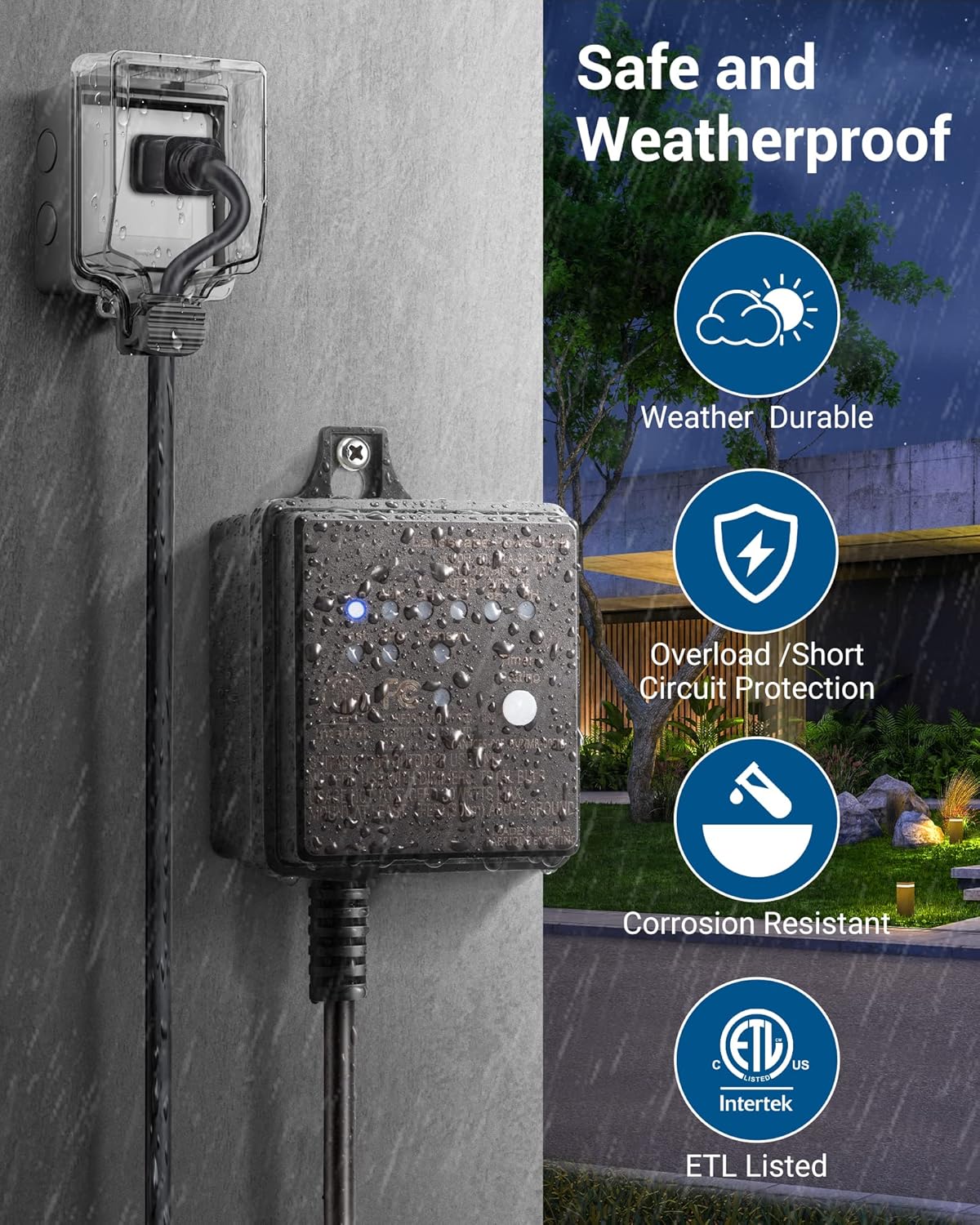 DEWENWILS 30W Outdoor Low Voltage Transformer with Timer and Photocell Light Sensor, 12V DC, ETL Listed