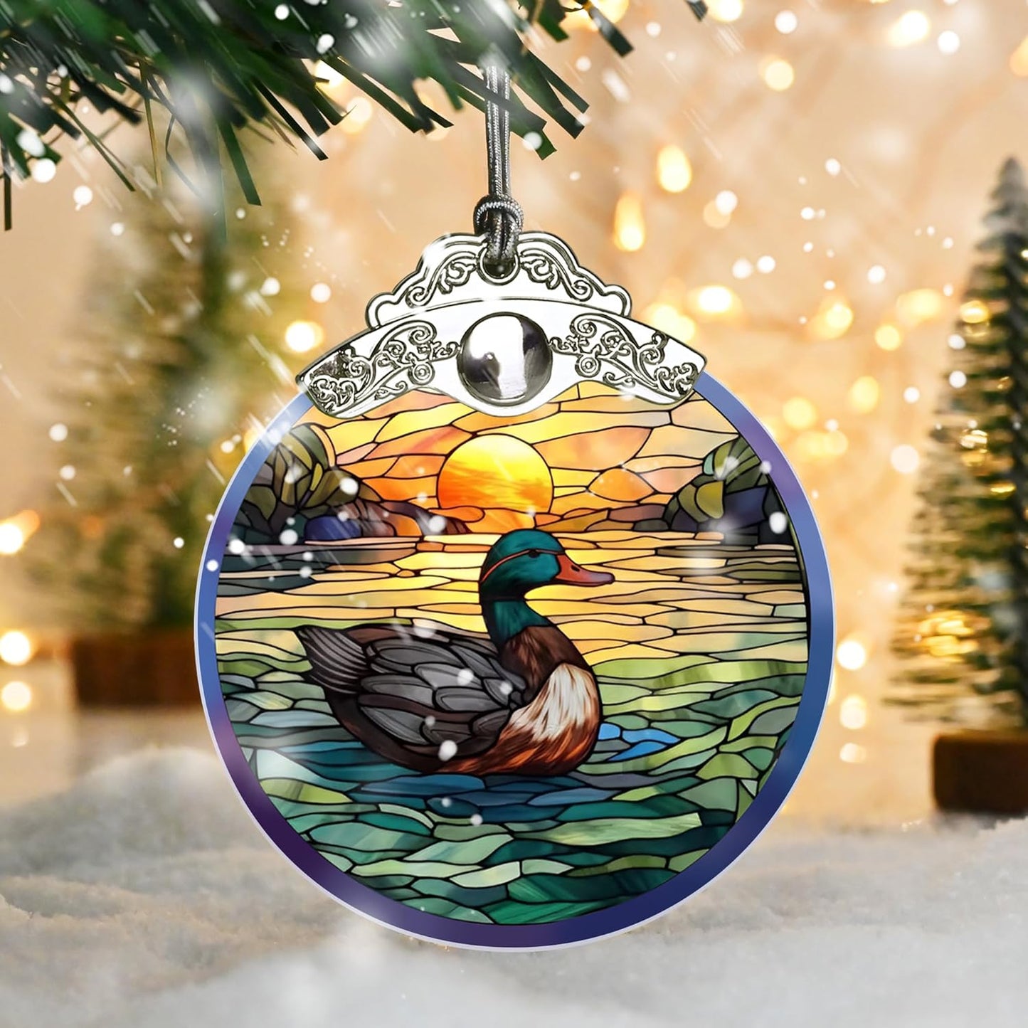 Stained Glass Christmas Ornament, Jocidea Duck Christmas Decorations, Christmas Tree Ornament, Duck Lovers Gifts, Holiday Decor and Xmas Gifts Ideas