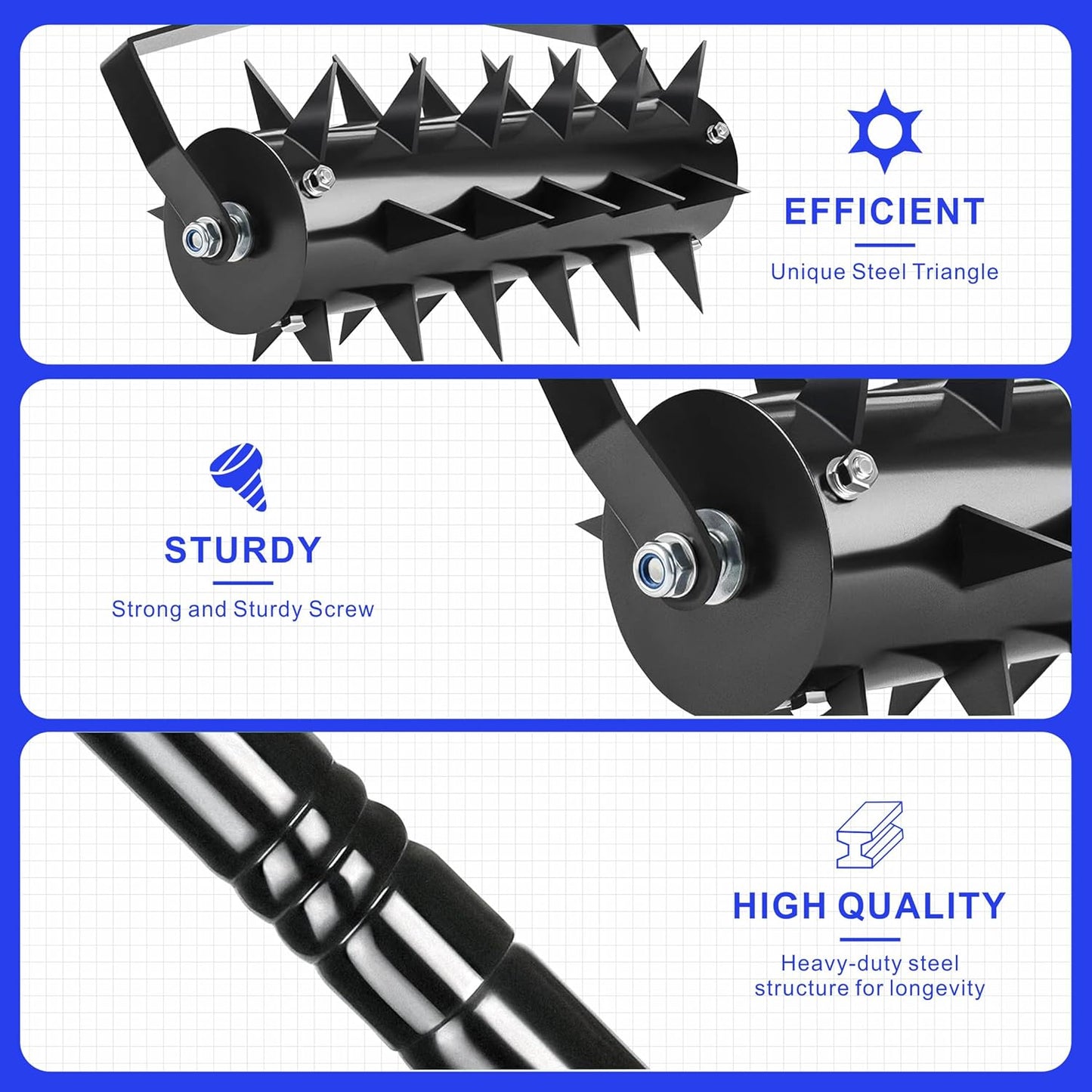 Rolling Manual Lawn Aerator, 58-Inch Handle Manual Push Spike Aerator for Gardens, Yards, and Farmland, Deep Soil Penetration for Healthy Grass and Improved Lawn Growth Manual Aerator Tool Black