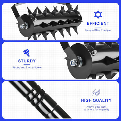 Rolling Manual Lawn Aerator, 58-Inch Handle Manual Push Spike Aerator for Gardens, Yards, and Farmland, Deep Soil Penetration for Healthy Grass and Improved Lawn Growth Manual Aerator Tool Black