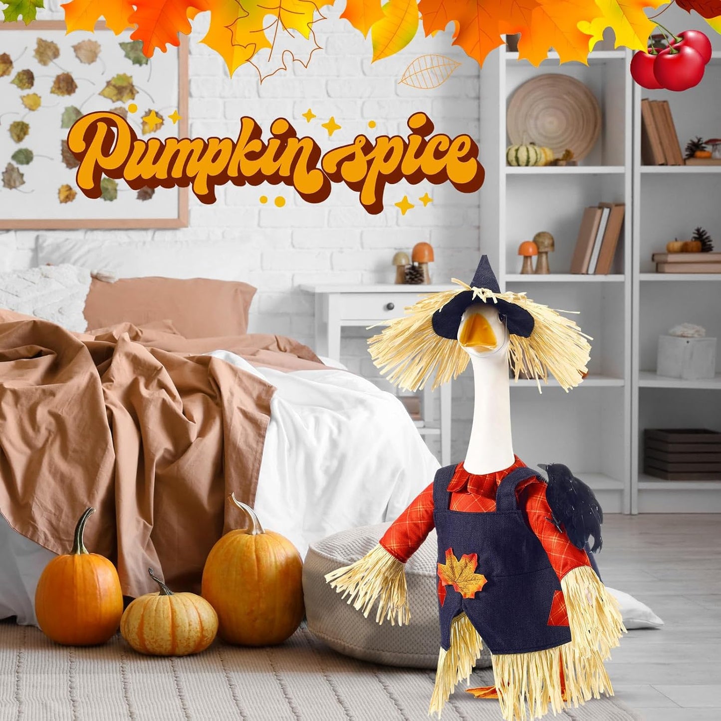 3 Pcs Thanksgiving Scarecrow Porch Goose Outfits for 23 Inch Lawn Statue Goose Design with Hat Thanksgiving Day Fall Garden Patio Yard Outdoor Party Decorations(Male Scarecrow)