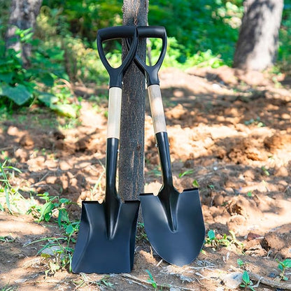 26-inch Small Square Sand and Soil Digging Pointed Shovel with D-Shaped Handle, Vehicle-Mounted Metal Camping Iron Spade, Garden Shovel, Gardening Tools with Wooden Handles (Small Pointed Shovel)