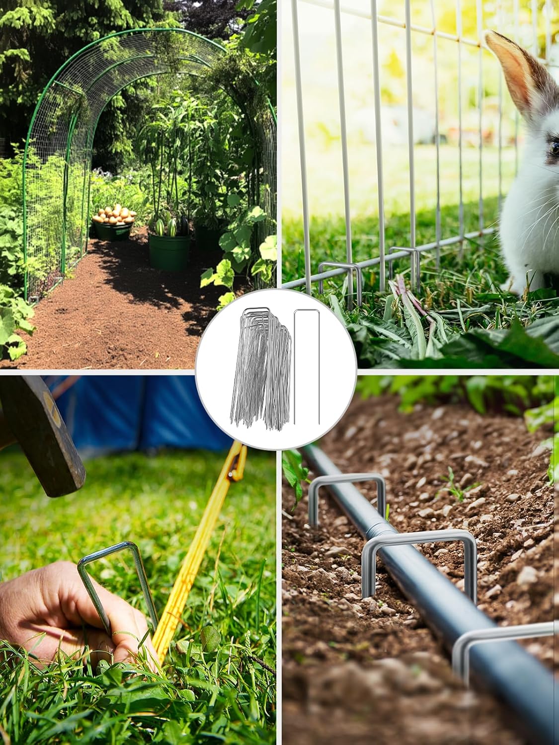 GROWNEER Landscape Staples 100 Packs 6 Inches Heavy Duty 11 Gauge Galvanized Steel Garden Stakes, Garden Staples Securing Pegs for Securing Weed Fabric Landscape Fabric Netting Ground Sheets & Fences