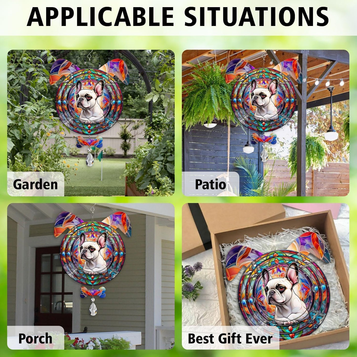 French Bulldog Dog Ears Wind Spinner, French Bulldog Wind Spinner Hanging for Yard and Garden