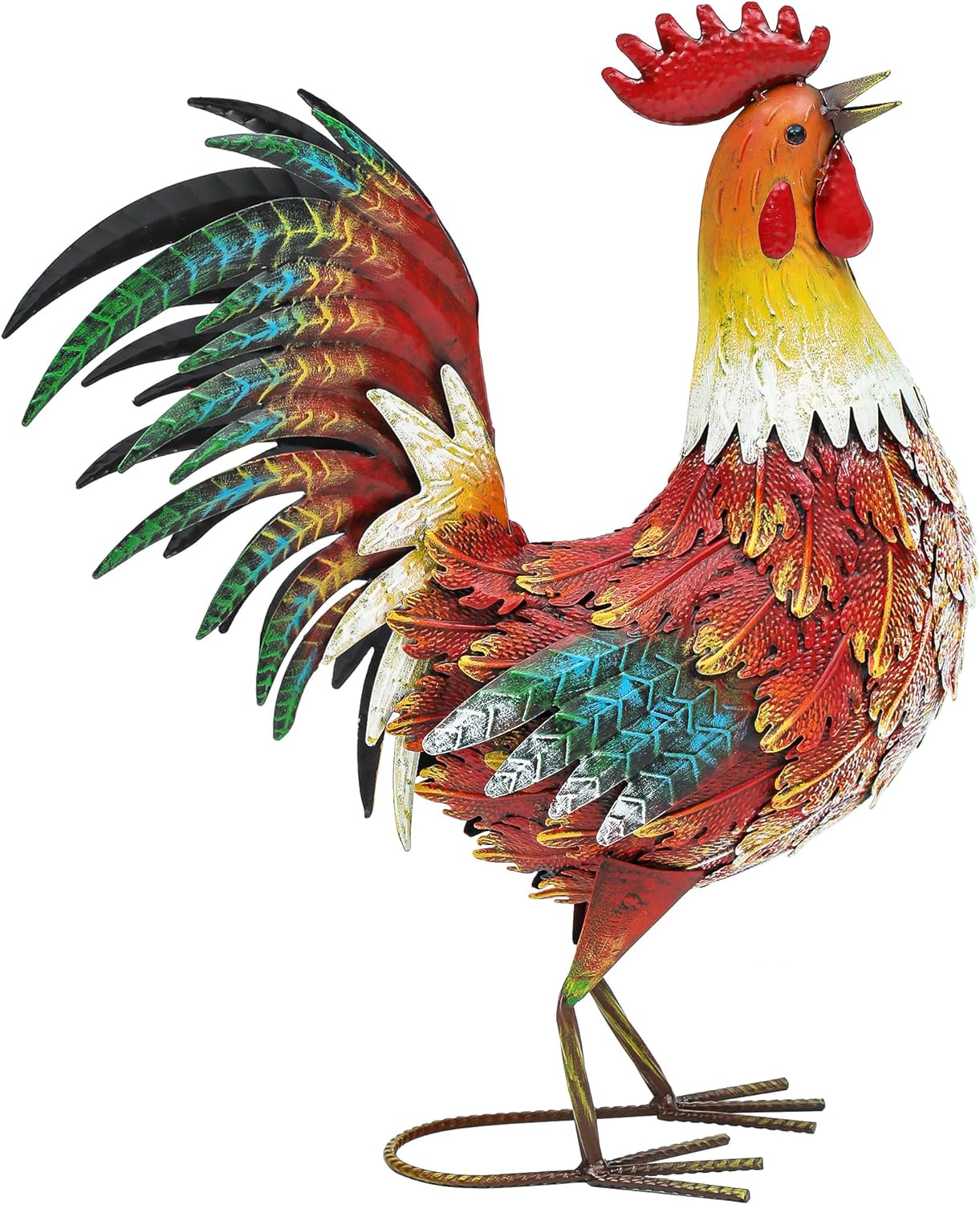 21" Metal Rooster Yard Decor, Outdoor Garden Statues, Metal Chicken Sculpture for Backyard Patio Kitchen Decor
