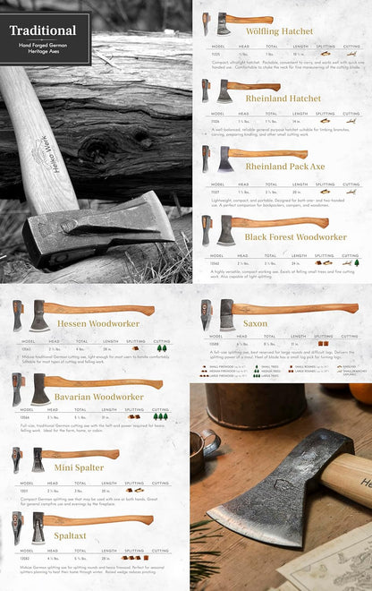 1844 Helko Werk Germany Traditional Hinterland - Made in Germany Double Bit Axe, Felling Axe for Felling Trees and Cutting Wood with Two Blades - Head 3.5 lbs, Handle 30 in. (Hinterland) #13575