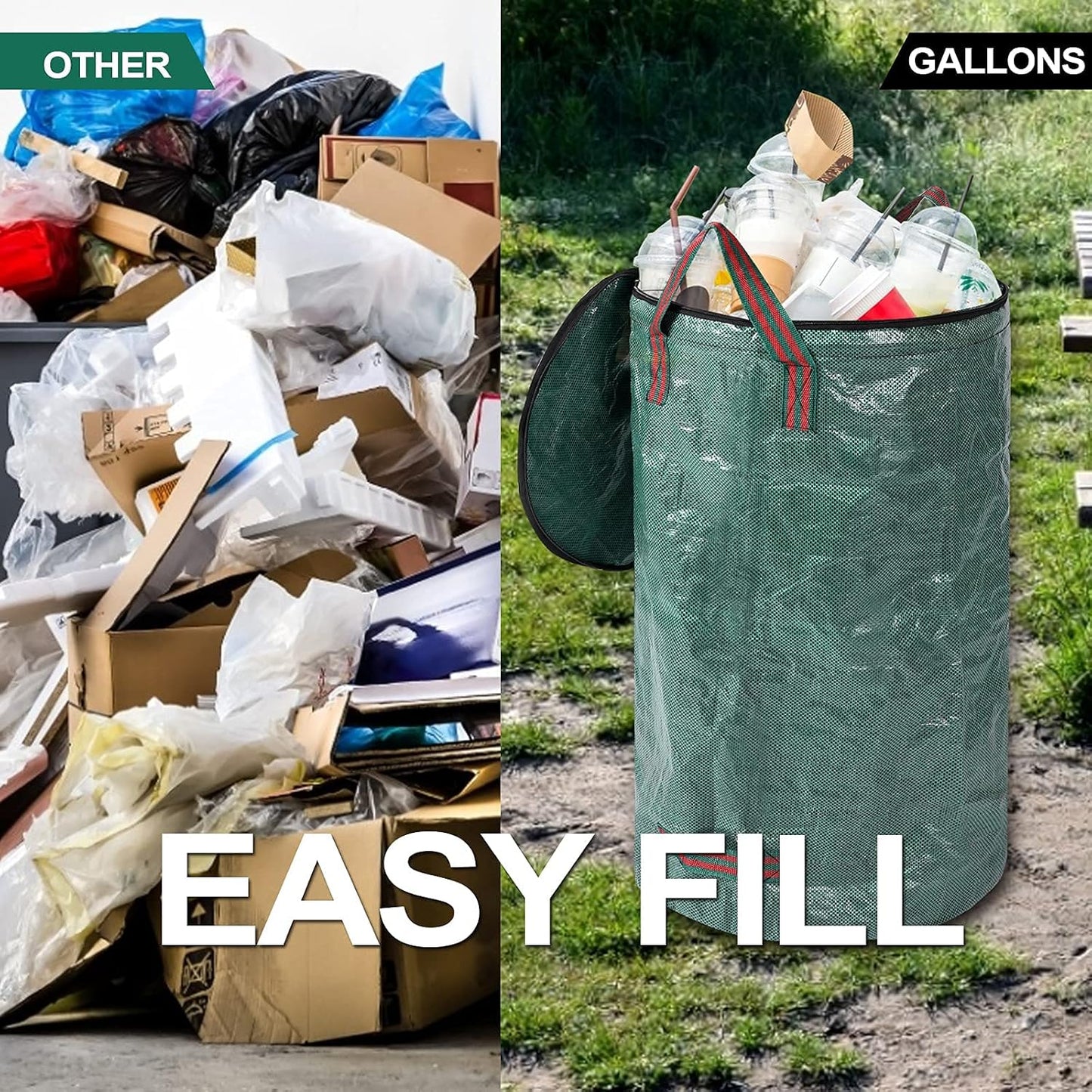 2 Pack 32 Gallons Reusable Yard Waste Bags with Zipper Lid Garden Waste Bags with 4 Handles Outdoor Heavy Duty Gardening Lawn Leaf Bags Large Garden bags for Collecting Leaves Weeds Debris