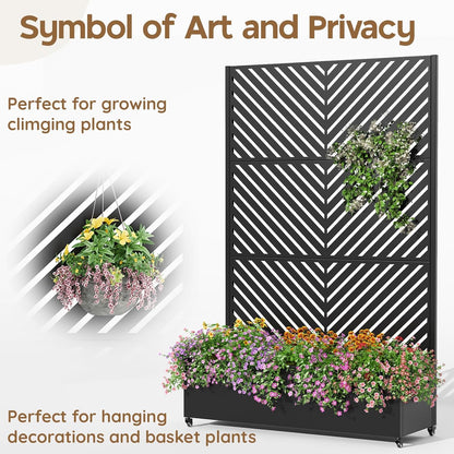 Metal Raised Garden Bed with Trellis & Wheels,72" x 47"x 15.7" Planter Box with Trellis,Privacy Planters for Patio,Garden Bed for Climbing Plants,Suitable for Climbing Plants and Vegetables,Black