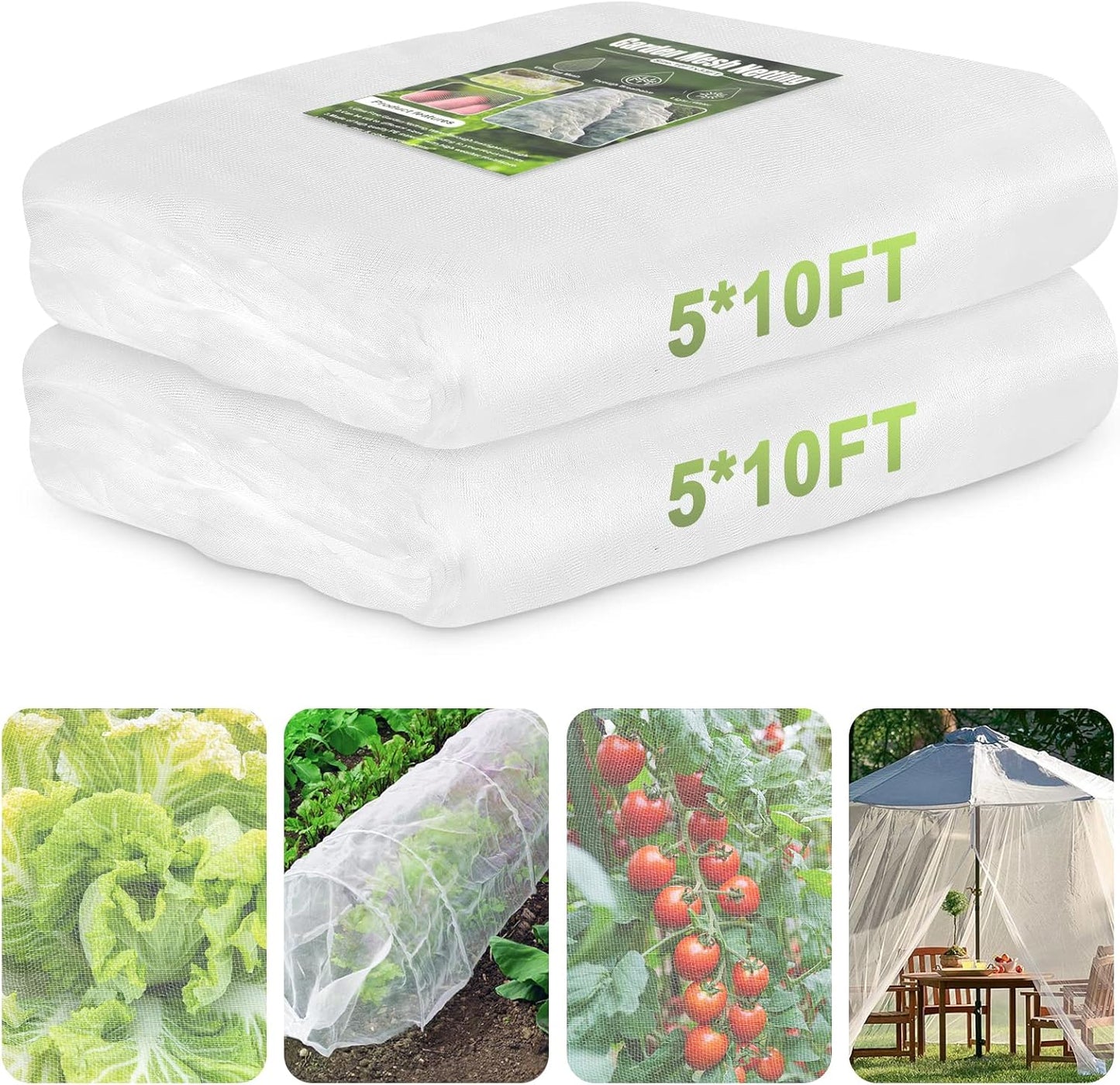 Garden Netting, 2 Pack 5x10Ft Ultra Fine Mesh Netting Pest Barrier Protection Bird Mosquito Net Plants Cover for Vegetables Fruits Flowers Crops Greenhouse Row Cover Raised Bed Patio Mesh Netting