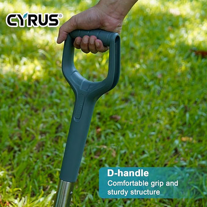 CYRUS Garden Shovel for Digging, 28 Inches in Total Length, Mini D-Shape Heavy Duty Shovel with Serrated Edges, Suitable for Garden, Lawn and Outdoor Camping