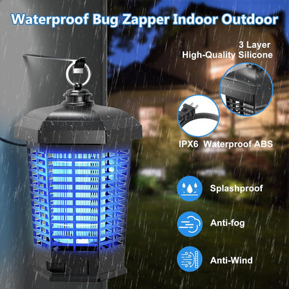 Bug Zapper Outdoor Indoor,Electric Mosquito Zapper Plug in,4200V Rechargeable Fly Trap with ABS Waterproof Cover,Electric Fly Zapper for Home Backyard Camping BBQ,Black