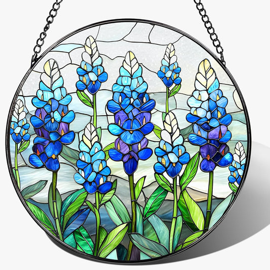 8'' Texas Bluebonnet Sun Catcher Ornament, Stained Glass Window Hanging, Suncatchers for Windows
