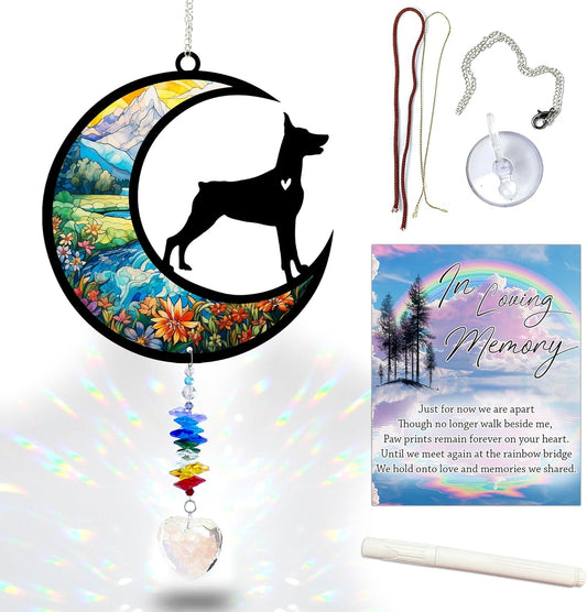Doberman Suncatcher, Personalized Pet Loss Gift with Name & Date, Heart-Shaped Crystal Sun Catcher