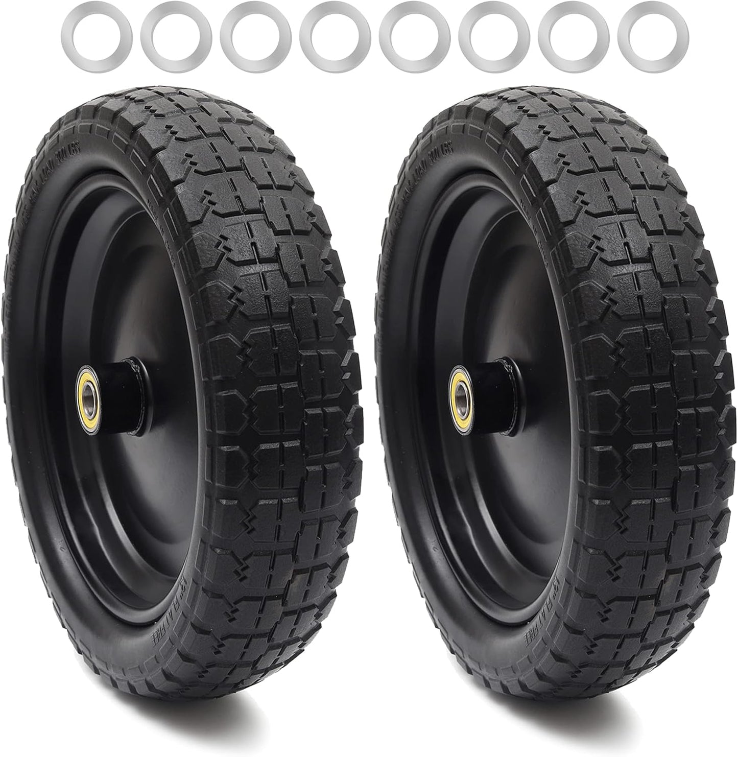 AR-PRO (2-Pack) 13" Flat Free Tire and Wheel - with 5/8" Axle Bore Hole, 2.17" Offset Hub - 13 lnch Solid Wheels Compatible with Garden wagon Cart,Hand Trucks,Utility Cart and Lawnmower Yard Trailers